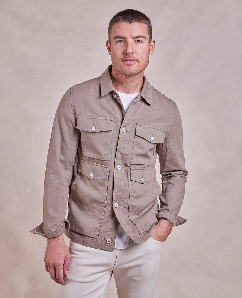 The Harper - Cotton + Linen Chore Jacket - Taupe